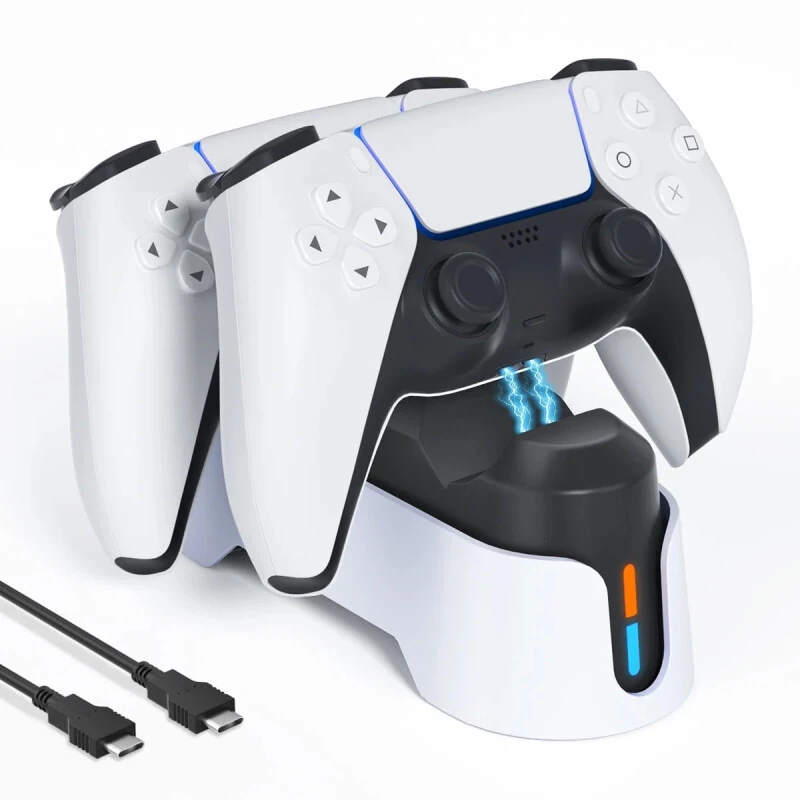 PS5 Controller Charger, PS5 Charging Station for Playstation 5 Dualsense Controller with LED Indicator, Upgrade PS5 Accessories Incl. Fast Charging Cable, Dual PS5 Charger Stand White- - Modazone