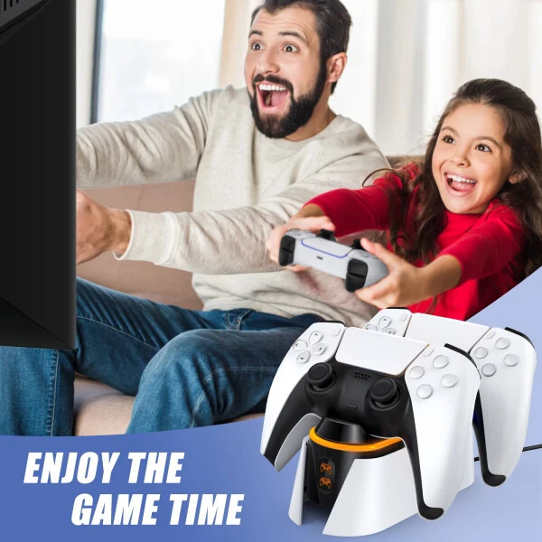 PS5 Controller Charger, Dual Controller Charging Station for Playstation 5 Dualsense, PS5 Charging Station with LED Indicator/Fast Charging Cable (White)- - 3