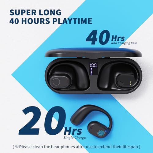 PSIER Ochiq quloqli eshitish apparatlari, Bluetooth 5.3 Simsiz sport eshitish apparatlari Raqamli displeyli zaryadlash qutisi bilan 40 soat o'ynash vaqti Haqiqiy quloqchinlar Yugurish, yurish, mashq qilish uchun quloq ilmoqlari bilan - 6