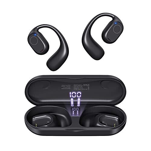 PSIER Open Ear Headphones, Bluetooth 5.3 Wireless Sports Headphones with Digital Display Charging Case 40 Hours Playtime True Earbuds with Earhooks for Running, Walking, Workout - PSIER