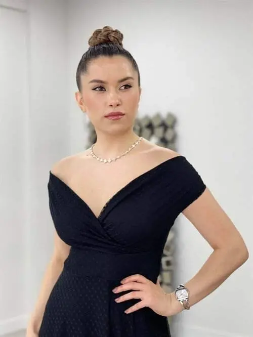 Puantiye detalli qayiq yoqali ko'ylak - QORA - 5