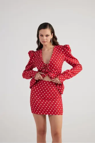 Puantiyeli Mini Wilma Yubka Qizil - HOLLY LOLLY (1)