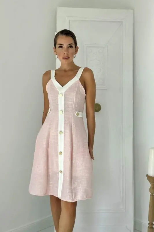 Пудра Экрю Сüs Ceпли Аskılı Эlбисe - 2