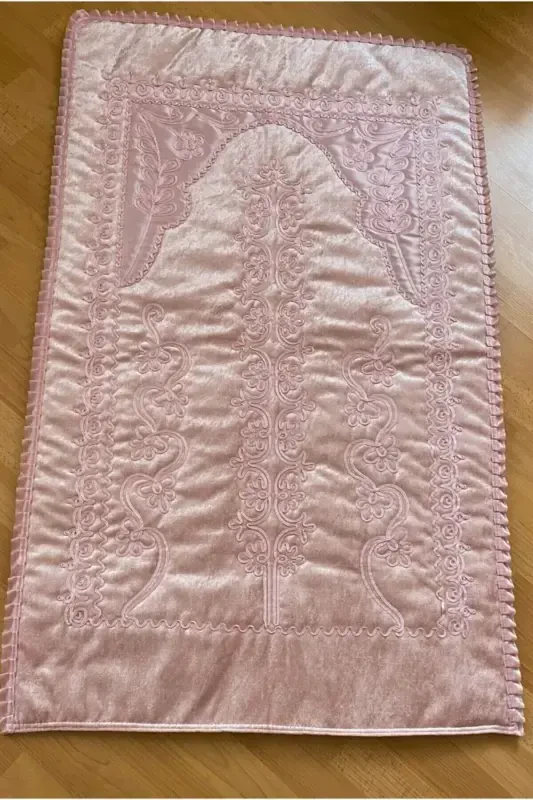 Pudra Kadife Çeyizlik Gelin Seti Seccadesi-PUDRA - 2