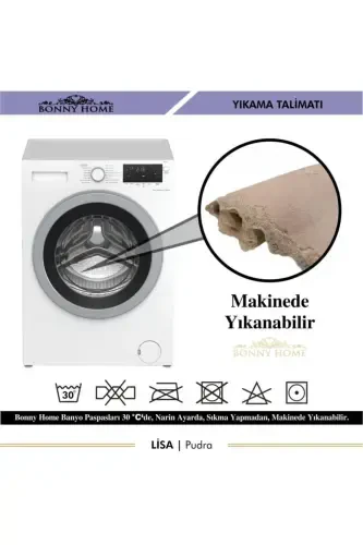 Пудра Лиса 3lü Çeyizlik Fransız Dantelli Aplikli Klozet Takımı Banyo Halısı Paspas Seti-Pudra - 5