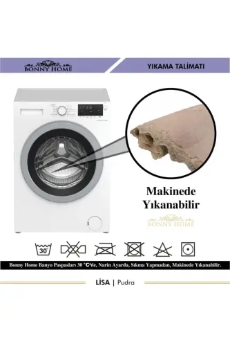 Pudra Lisa 3lu Seplik Frantsuz Dantelli Aplikli Klozet Takımı Banyo Gilami Paspas Seti-Pudra - 5