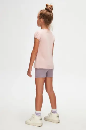 Pudra Pembe Basic Kız Çocuk Sıfır Yaka Karpuz Kol Tişört-POWDER PINK - 4