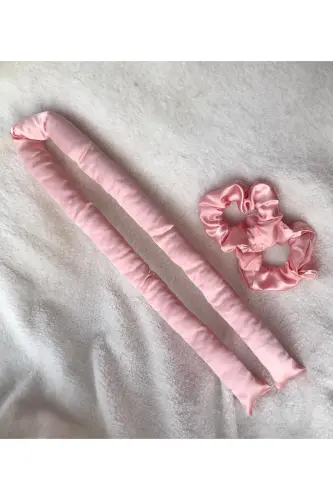 Pudra Pembe Isısız Saç Şekillendirme Seti Saten Saç Sosisi Saç Bigudisi Seti Saç Şekillendirici - Pembe - FASHIONSBUTIK (1)