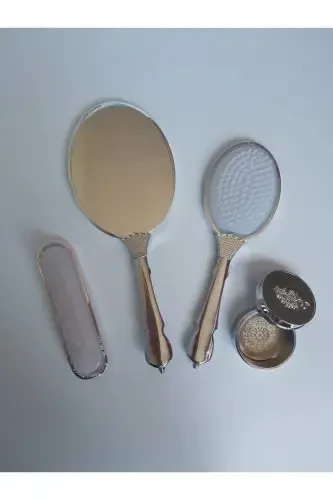 Pudra pushti rangli kelinlik sep ayna taroq to'plami-pushti - 3