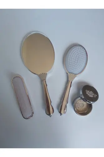Pudra pushti rangli kelinlik sep ayna taroq to'plami-pushti - 3