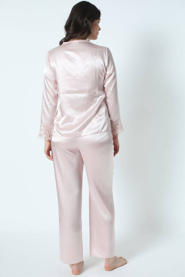 Pudra Saten Gecelik Sabahlık Pijama Takım Şort Takım 6'lı Gelin Çeyiz Seti 8670-Pudra - 7