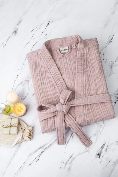 Пудра Унисекс Кимоно Муслин Халат - 100% Пахта & Юмшоқ Халат - 6