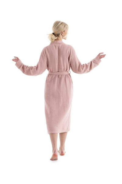 Pudra Unisex Kimono Müslin Bornoz - %100 Pamuklu & Yumuşak Bornoz - Pudra - 3