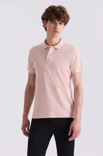 Пудровое Slim Fit поло с воротником Т-Shirt - 1