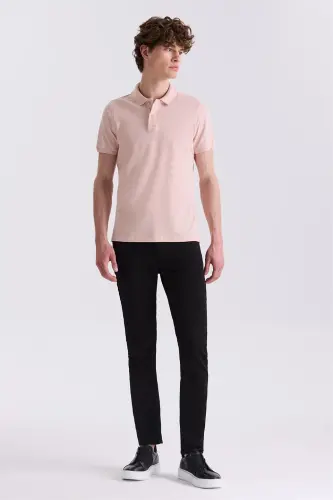 Пудровое Slim Fit поло с воротником Т-Shirt - JAKAMEN (1)