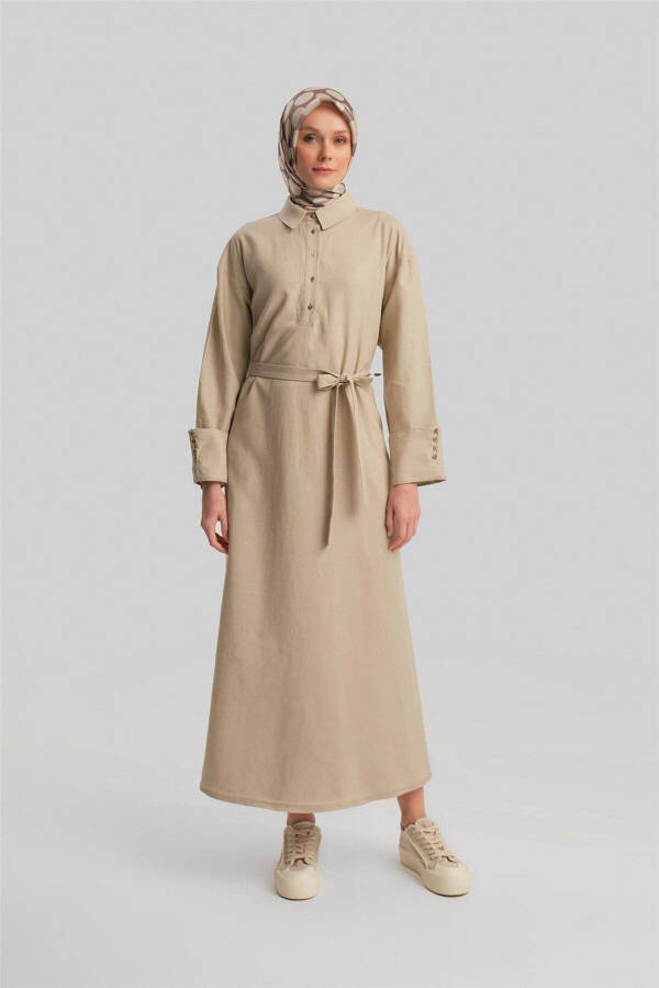 Puff Sleeve Linen Dress 24y9830 Moonstone - 1
