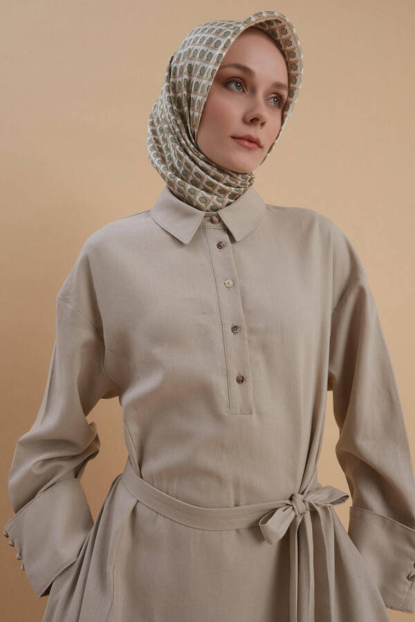 Puff Sleeve Linen Dress 24y9830 Moonstone - 2