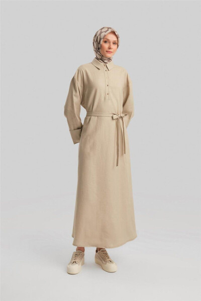 Puff Sleeve Linen Dress 24y9830 Moonstone - 3