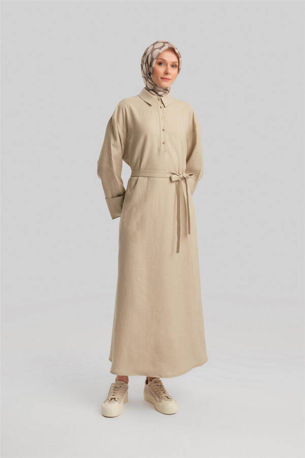 Puff Sleeve Linen Dress 24y9830 Moonstone - 3