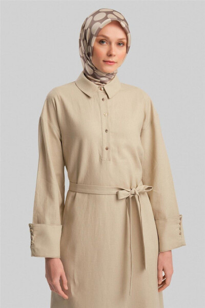 Puff Sleeve Linen Dress 24y9830 Moonstone - 4