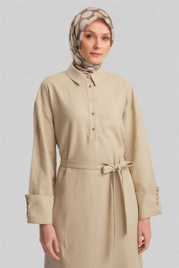 Puff Sleeve Linen Dress 24y9830 Moonstone - 4