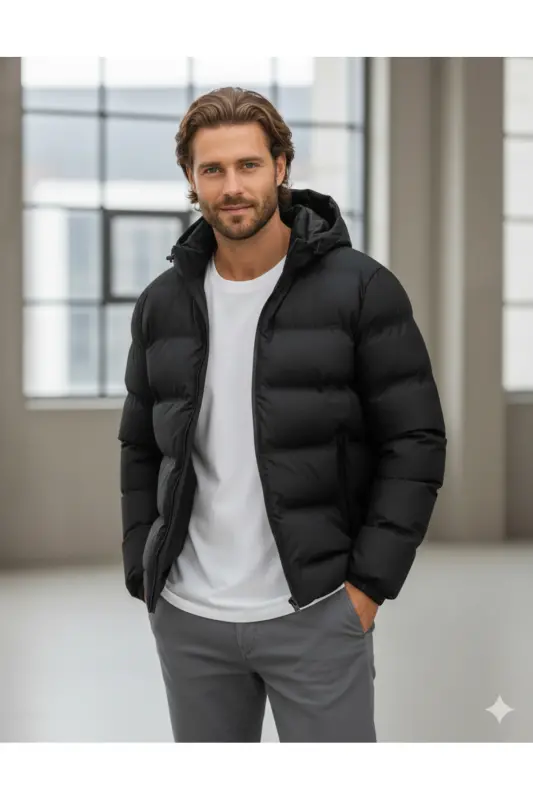 Puffer Black Men's Water and Cold Proof Coat - Black - 1