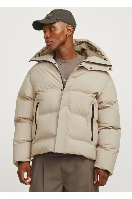 Puffer Jacket Beige Men's Inflatable Coldproof Jacket-Crockery - JACK & JONES
