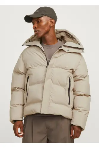 Puffer Jacket Coldproof Beige Men's Puffer Coat - Crockery 
