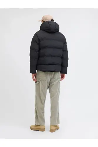 Puffer Jacket Kapüşonlu Soğuk Geçirmez Siyah Erkek Polyester Dolgulu Çift Cepli Şişme Mont - Black-Soho - 6