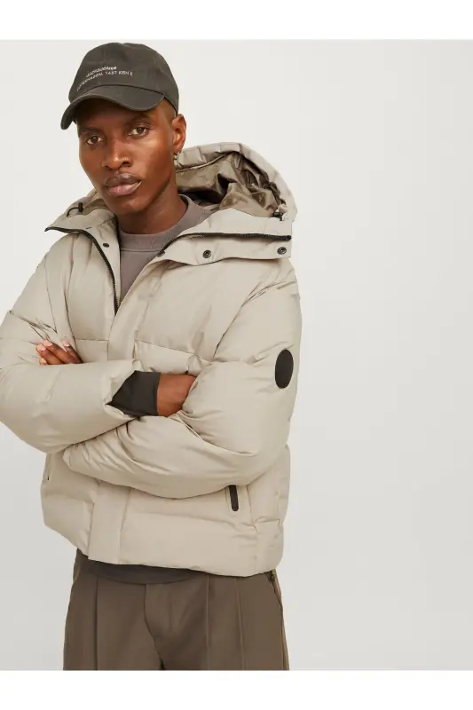 Puffer Jacket Sovuqqa chidamli bej rangli erkaklar kurtkasi - Crockery - 7