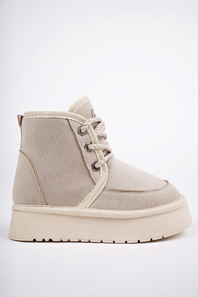 Puffy Garantili Kalın Taban Içi Tüylü Bağcıklı Günlük Mini Yarım Çocuk Bot-BEJ - 5