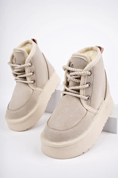 Puffer, thick-soled, fur-lined, lace-up, everyday mini half-boot for kids. - MUGGO