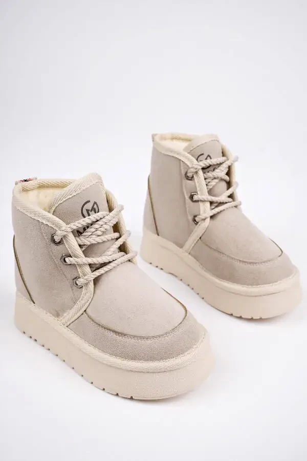 Puffer, thick-soled, fur-lined, lace-up, everyday mini half-boot for kids. - 2