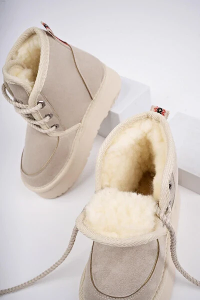 Puffer, thick-soled, fur-lined, lace-up, everyday mini half-boot for kids. - 3
