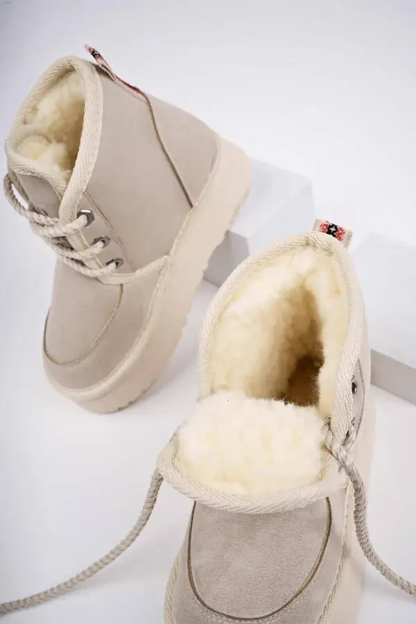 Puffer, thick-soled, fur-lined, lace-up, everyday mini half-boot for kids. - 3