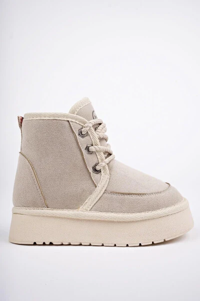 Puffer, thick-soled, fur-lined, lace-up, everyday mini half-boot for kids. - 5