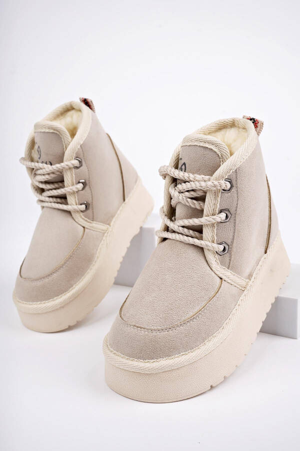 Puffer, thick-soled, fur-lined, lace-up, everyday mini half-boot for kids. - 1