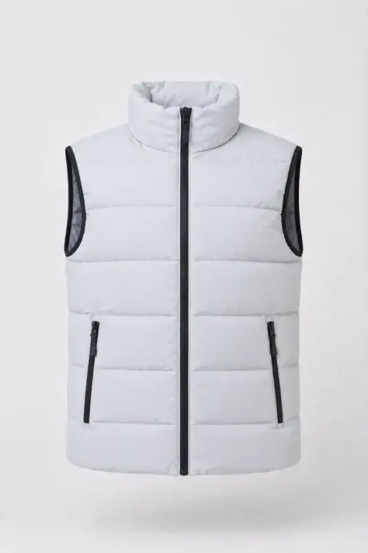 Puffer Vest Zippered Outer Pocket Inner Pocket Fiber Filled Lined Vest - Gray - 3
