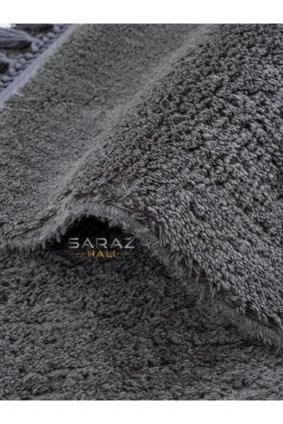 Puffy Bath Mat 2-Piece Fringed Washable Anthracite - 3