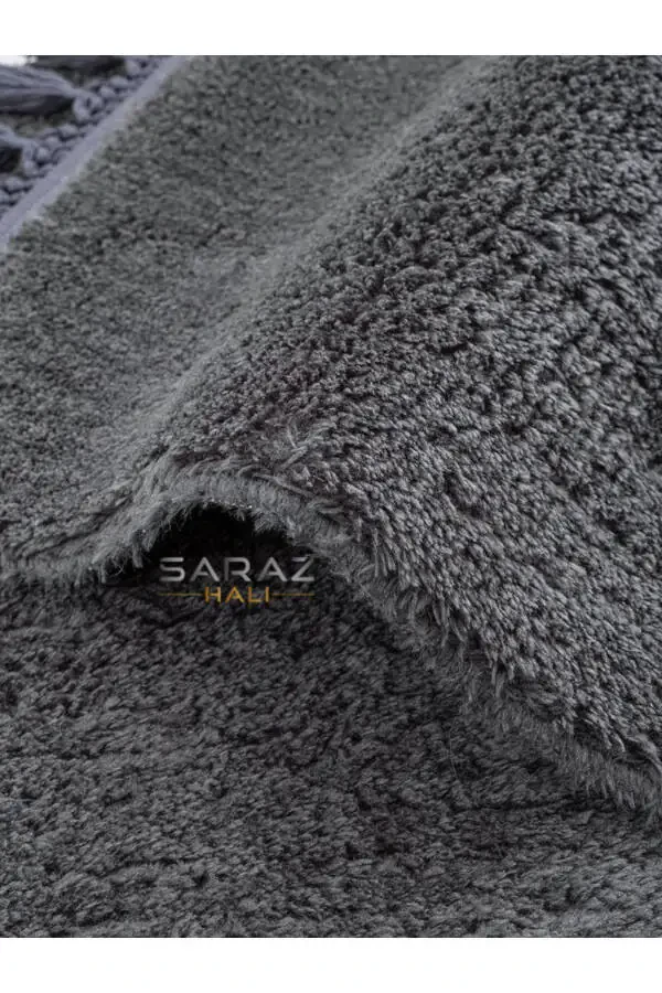 Puffy Bath Mat 2-Piece Fringed Washable Anthracite - 3