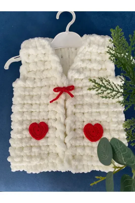 Puffy Kapli Bebek Yeleği-Beyaz - ÖRGÜCÜ DESİGN