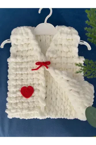 Puffy Kapli Bebek Yeleği-Beyaz - ÖRGÜCÜ DESİGN (1)