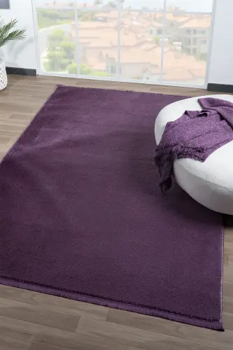 Puffy Lila Düz Saçaklı Peluş Yumuşacık Yıkanabilir Kaymaz Taban Halı Salon Oturma Odası Koridor-Lila Düz Saçaklı 