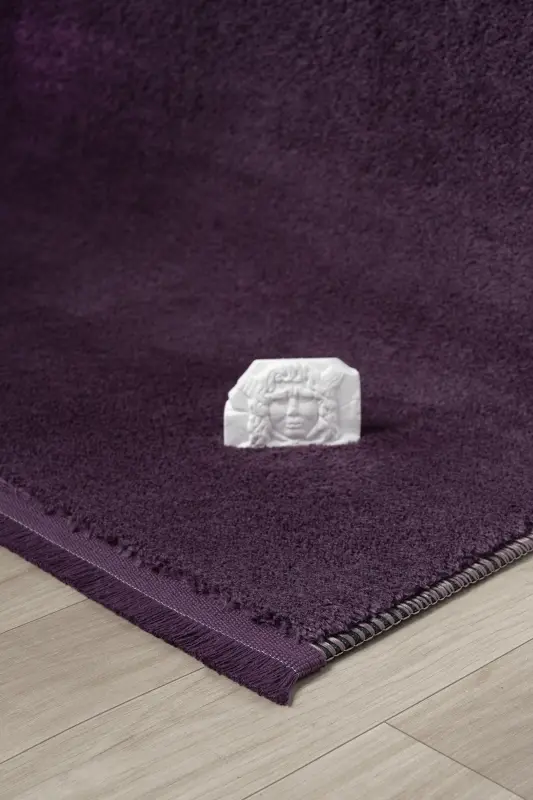 Puffy Lila Düz Saçaklı Peluş Yumuşacık Yıkanabilir Kaymaz Taban Halı Salon Oturma Odası Koridor-Lila Oval Düz Saçaklı - 2