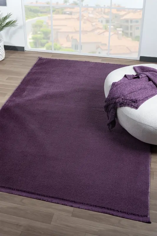 Puffy Lila Tekis Sochli Popuk Yumshoq Yuviladigan Sirpanmaydigan Taglik Gilam Mehmonxona Yotoq Xonasi Koridor-Lila Tekis Sochli - 1