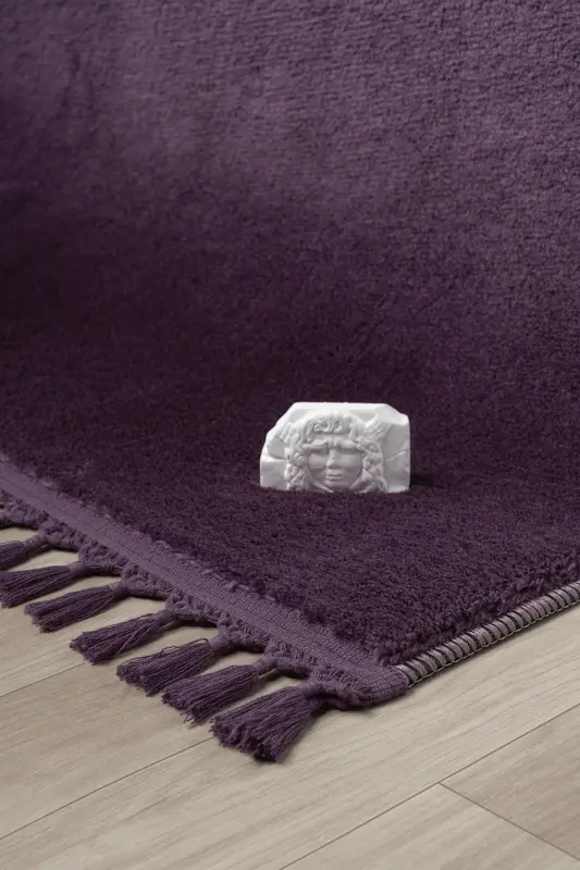 Puffy Lila Yuvarlak Saçaklı Peluş Halı Yumuşacık Yıkanabilir Kaymaz Taban Halı Salon Oturma Odası - Yuvarlak Lila - 2