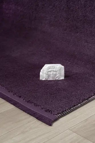 Puffy Lila Yumaloq Tek Popukli Peluş Gilam Yumshoq Yuviladigan Sirpanmaydigan Asos Mehmonxona Koridor - Yumaloq Lila Tek Popukli - LİNOS HOME (1)