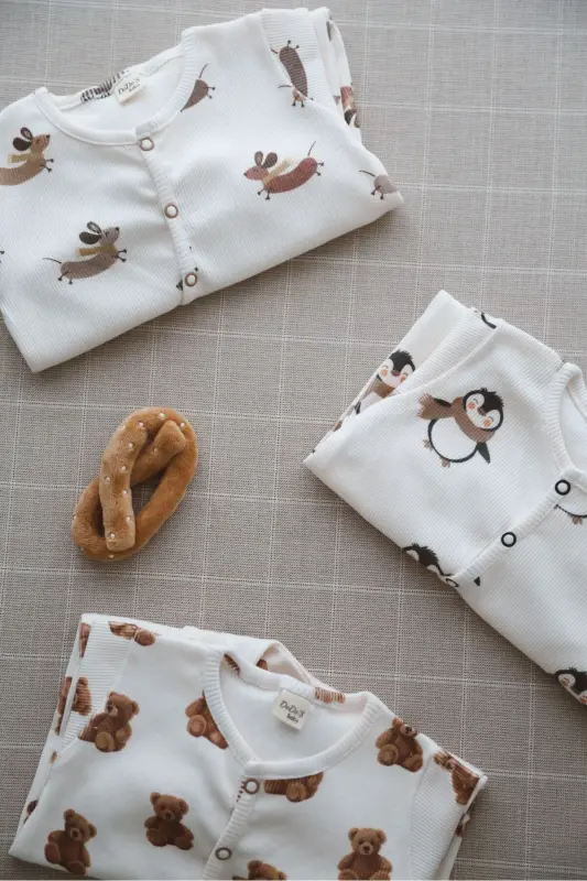 Puffy Penguen Desenli Organik Kaşkorse Bebek Tulum-Lacivert - 8