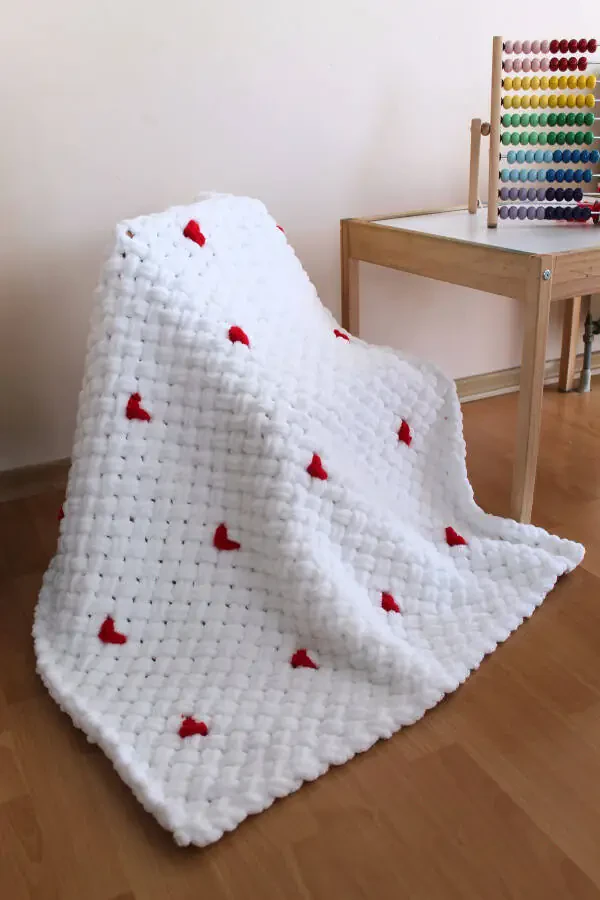 Puffy Red Heart White Baby Blanket - 1