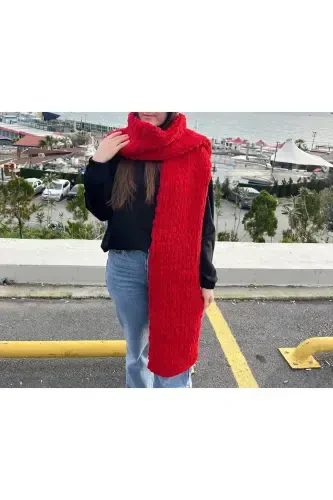 Puffy soft scarf-Red - 1
